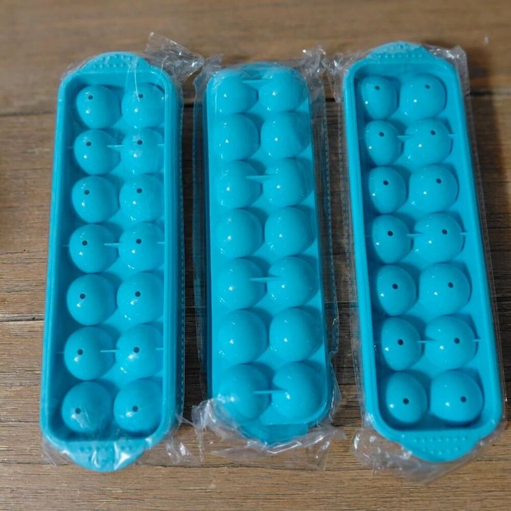 3-Pack Mini Round Ice Sphere Trays with Lids (Blue)